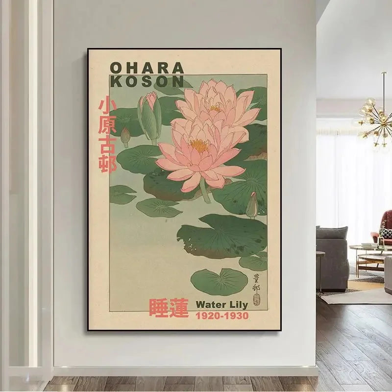 Goldfish Lotus Japanese Art Poster Hokusai Ohara Koson Japanese Wall Art Retro Canvas Painting Living Room Decoration No Frame