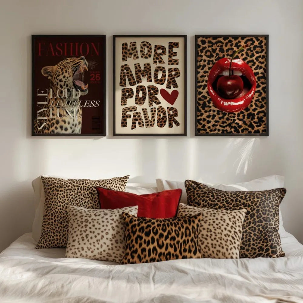 1/3/6pcs Retro Leopard Cheetah Canvas Prints Poster Y2k Funky Chic Art Prints Bedroom Apartment Wall Art Home Decor Art Poster